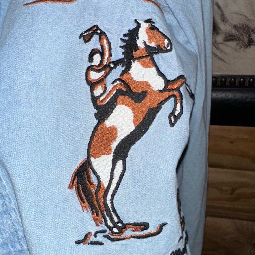 Western Embroidered Light Blue Denim Shirt - Picture 2 of 5